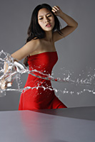 young lady in red, throwing liquid - Yukmin