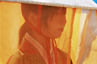 Japan,Tokyo,Portrait of Girl Dressed in Traditional Costume at Jidai Matsuri Festival held Annually in November at Sensoji Temple Asakusa - Travelasia