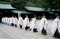 Japan,Tokyo,Meiji Jingu Shrine,Line of Priests - Travelasia