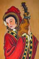 Summer Palace,Buddhist Fragrance Pavilion,Painted Artwork of Woman with Musical Instrument. Beijing, China - Travelasia