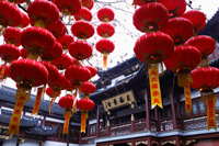 Hanging red lanterns in YuYuan Gardens, Shanghai, China - Alex Mares-Manton