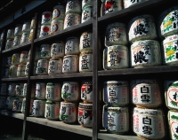 Japan, Kawakura, Hachimangu Temple, donated kegs of sake - Rex Butcher