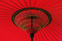 Japan, red waxed paper umbrella, close up - Rex Butcher