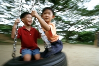 Two boys playing on a swing, (motion blur) - Alex Microstock02