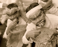 Indonesia, Bali, men in traditional masks, portrait - Jack Hollingsworth