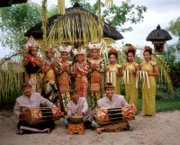 Indonesia, Bali, Balinese dancers and musicians in traditional costumes - Jack Hollingsworth
