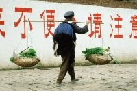 China, Lijiang, Naxi man carrying baskets of vegetables - Jill Gocher