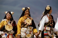China, Szechuan (Sichuan), Kham region, Khampa women in full traditional costume at one of the festivals. - Jill Gocher