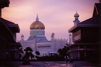 Brunei, Omar Ali Saifuddien mosque, seen through town. - Steve Raymer