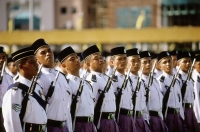 Brunei, Members of the Brunei Armed Forces on parade during a military ceremony commemorating Sultan Hassanal Bolkiah's birthday. - Steve Raymer