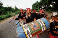 Indonesia, Lombok, drummers leading a wedding procession. - Steve Raymer