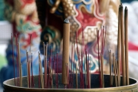 Singapore, Ang Mo Kio, Joss sticks in urn at Bright Hill Temple. - Jack Hollingsworth
