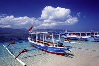 Indonesia, Bali, Fishing outriggers dot shorelines of Bali and Lombok. - Jack Hollingsworth