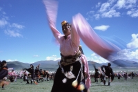 China, Szechuan (Sichuan), Kham region, Tibetan dancers performing at festival. - Jill Gocher