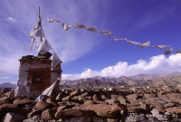 India, Ladakh, Prayer flags hanging in the wind. - Mary Grace Long