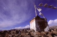 India, Ladakh, Prayer flags hanging in the wind. - Mary Grace Long