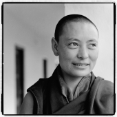 India, near Dharamsala, Dolma Ling Nunnery, Portrait of Tibetan nun. - Mary Grace Long