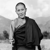 India, near Dharamsala, Dolma Ling Nunnery, Portrait of Tibetan nun. - Mary Grace Long