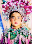 China, Hong Kong, Cheung Chau Island, Portrait of girl, 9, wearing a traditional costume during the Bun Festival procession in 2000 - Carsten Schael