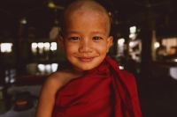 Myanmar (Burma), Bagan, 4 year old novice monk, portrait. - Martin Westlake