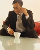 Businessman on mobile phone, smiling - Eckersley/Peacock