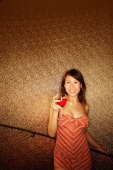 Young woman, holding wine glass, looking at camera - Alex Microstock02