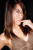 Young woman, head shot with wet hair, finger in mouth - Alex Microstock02