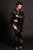 Woman in Japanese costume, standing, holding fan - Alex Microstock02