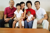 Three generation family, looking at camera, portrait - Jade Lee