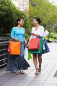 Two women with shopping bags, walking and talking - Alex Microstock02