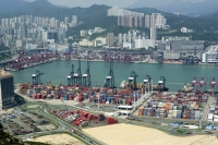 Aerial view overlooking Kwai Chung container Terminal , Hong Kong - OTHK