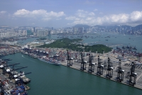 Aerial view overlooking Kwai Chung container Terminal , Hong Kong - OTHK
