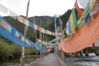 Tibetan's plain flags over the stream, Shuzheng lake, Jiuzhaigou scenic Area,  Wuhang, China - OTHK