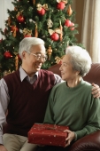Elderly couple at Christmas time smiling at each other - Alex Mares-Manton