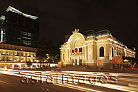 Lights stream from traffic in front of the Hotel Continental and Saigon Opera House, Ho Chi Minh, Vietnam - Alex Mares-Manton