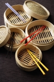 bamboo steamers with chop sticks - Asia Images Group