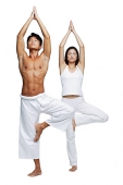 Couple doing yoga position, tree pose - Asia Images Group