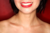 Woman with red lipstick, cropped image - Asia Images Group