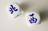 Still life of Chinese dice with the words 'North' and 'West' - Asia Images Group
