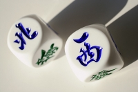 Two Chinese dice with the words 'North' and 'West' - Asia Images Group
