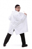 Man in lab coat, looking over shoulder at camera - Asia Images Group