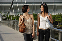 Two friends walk across a bridge together - Asia Images Group
