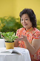 Mature woman pruning plant - Asia Images Group