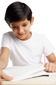 Boy looking at book and writing - Asia Images Group