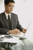 Businessman sitting at table, using laptop - Asia Images Group
