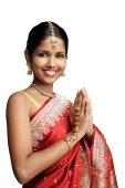 Woman in traditional Indian costume, smiling at camera - Asia Images Group