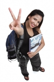 Female college student, high angle view, making hand sign - Asia Images Group