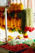 Brightly coloured flower garlands - Asia Images Group