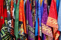 Batik hanging in a shop - Asia Images Group