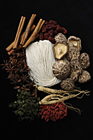 Mushrooms, cinnamon, noodles, ginger root, dried fruits and star anise - Ellery Chua